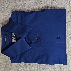 Express Mens Dark Blue Modern Fit Button Up Long Sleeve Dress Shirt